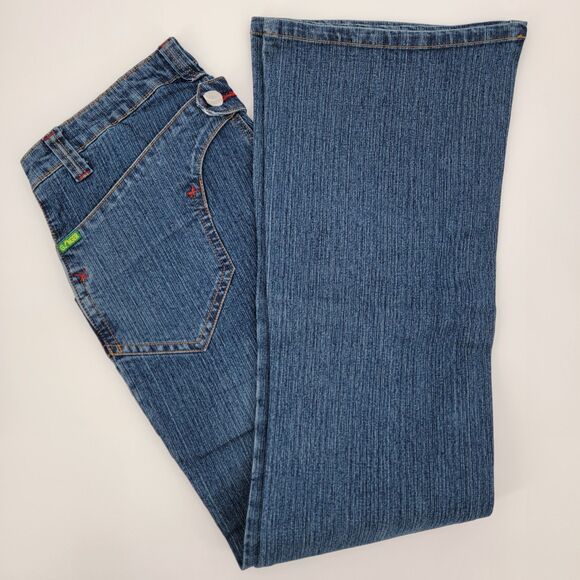 Ginger Juniors Y2K Flared Leg Low Rise Red Zippers & Stitching Jeans 11/12 NWOT - Picture 1 of 15